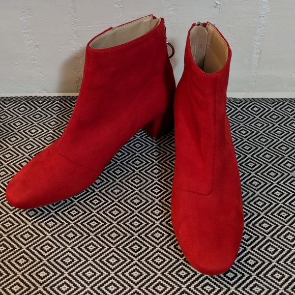 Boohoo Shoes - Boohoo Red Suede Booties Size 8
